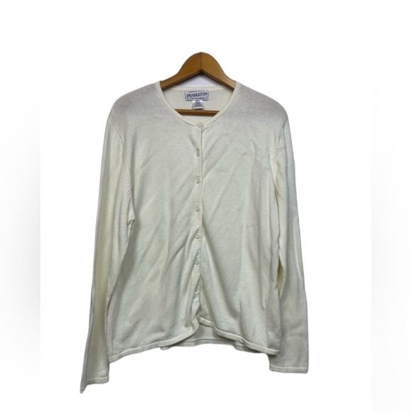 VTG PENDLETON CARDIGAN SWEATER M Women IVORY Neutral Country Club old money - Picture 1 of 5